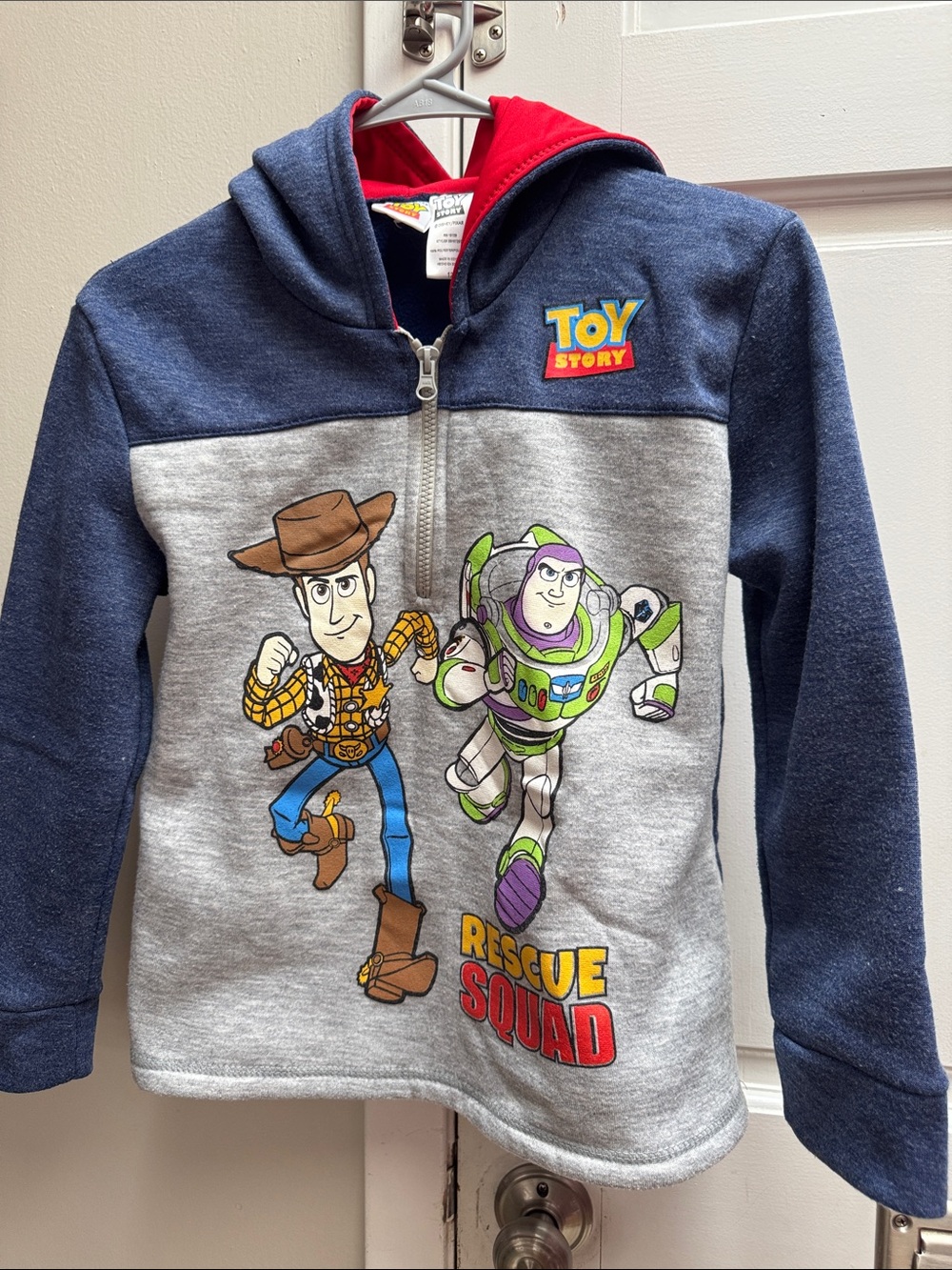 Boys Disney Toy Story Kids Hooded Zip Sweatshirt - Navy, Gray & Red. Used Size12